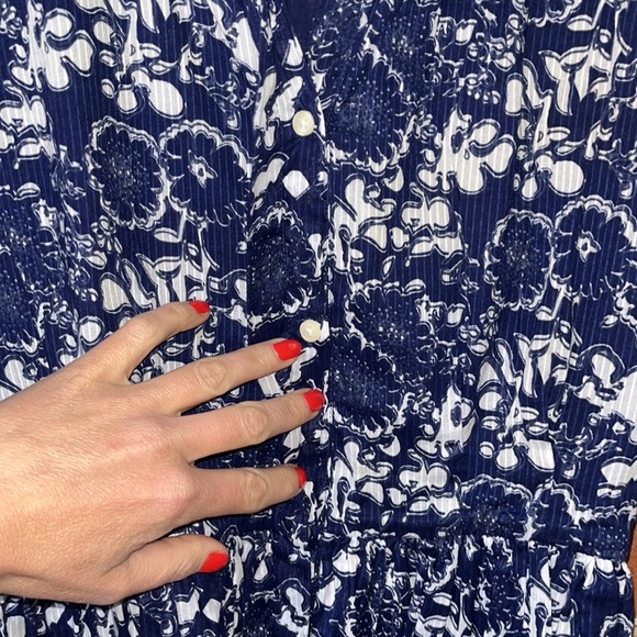 Gap Dress Full Front Button 3/4 Sleeve Tie Waist Blue & White Size 6 - Picture 5 of 10